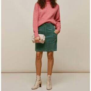 Whistles Sage Green Billie Cotton Corduroy A-Line Skirt US 12